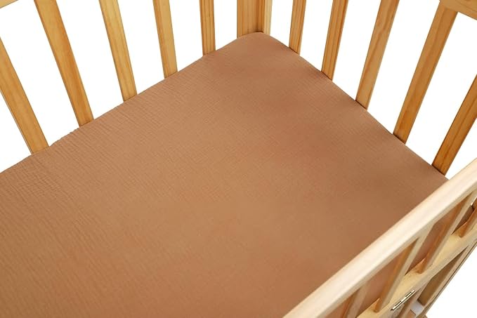 Muslin Pack n Play Sheets Soft Breathable 100% Cotton Mini Crib Fitted Sheets Portable/Convertible Playard Mattress Cover 2 Pack for Baby Boy and Girl, Natural and Rainbow