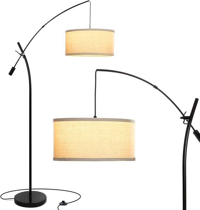 Brightech Grayson LED Arc Floor Lamp for Office & Living Room, Adjustable Arm Lamp in Industrial Style for Bedroom Reading - Black