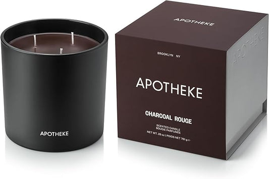 Apotheke 3-Wick Scented Candles for Home, Charcoal Rouge - 26 oz Long-Lasting Soy Wax Jar Candle - 120-140 Hours Burn Time - Notes of Cedarwood & Sandalwood, Smoky Embers, Maple, & Hint of Raspberry