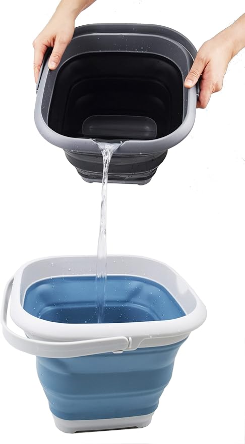 SAMMART 8.5L (2.2 gallon) Collapsible Square Handy Bucket with Lid/Foldable SquareWater Pail with Lid/Portable Tub with Handle and Lid. Size 31x31cm (Grey/Steel Blue, 1)