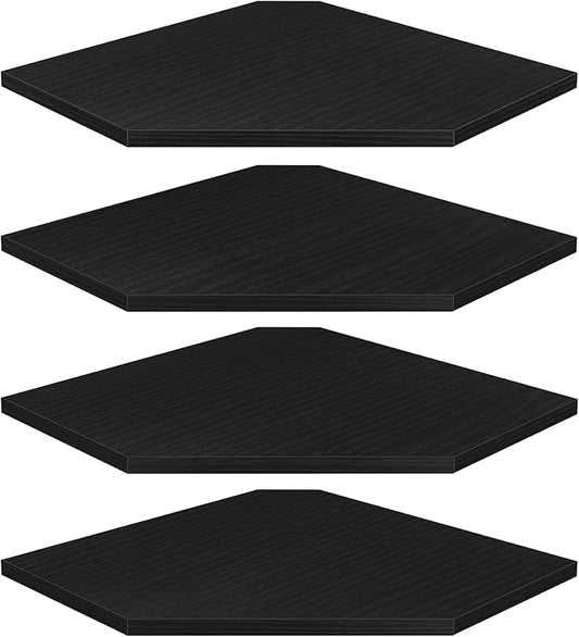 Homode Corner Floating Shelves, Corner Shelves Wall Mounted with Cord Hole, 4 Tier Diamond Shape Corner Hanging Shelving for Wall Storage, for Cable Box, TV Cords, Books, Plants, Black