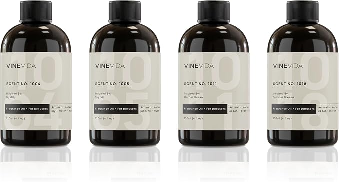 VINEVIDA Hotel Fragrance Collection - 4 Pack Diffuser Oils - Cold Air Diffusers - Scents No. 1005, 1018, 1011, 1004