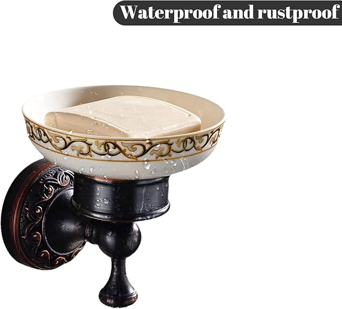 Leyden Bronze Soap Dish, Oil Rubbed Bronze Bathroom Accessories Soap Holder Shower Room Soap Dish Stand Organizer Tray Ceramic Dish Brass Retro Wave Pattern Design