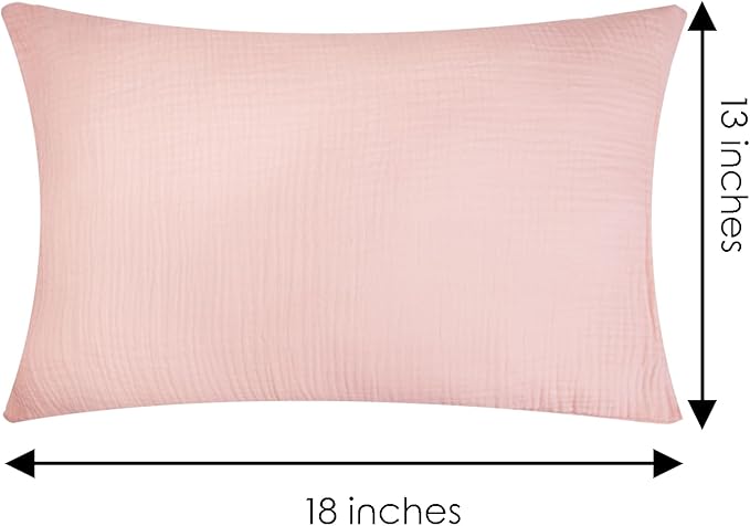 Organic Cotton Muslin Mini Pillowcases with Envelope Design,2 Pack Ultra Breathable Kids Toddler Pillowcases for Boys and Girls- 13 x 18 inches (Pink)
