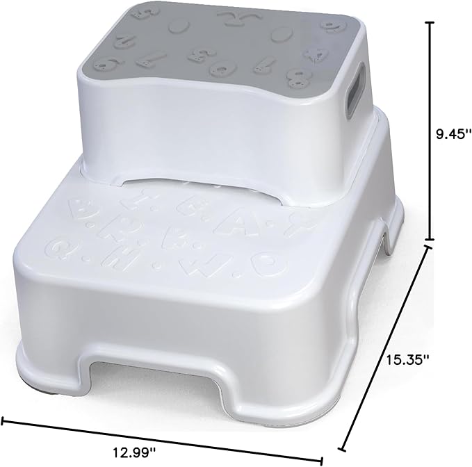 Step Stool for Kids, Anti-Slip Sturdy Toddler Two Step Stool for Bathroom, Kitchen and Toilet Potty Training (White)