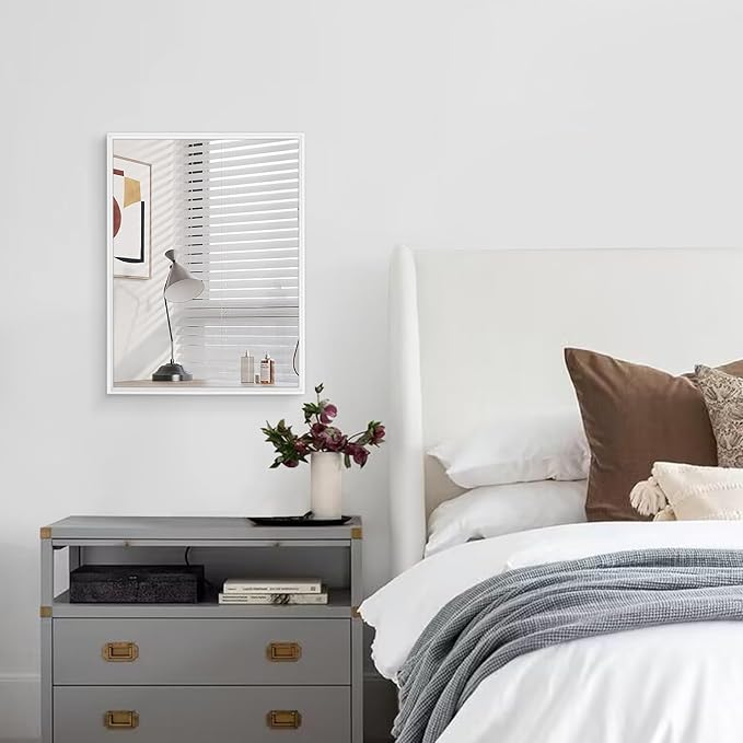 AAZZKANG Mirrors for Wall Rectangular Metal Frame Mirror for Farmhouse Bathroom Bedroom Living Room Home Entryway Hanging Vertically or Horizontally White Small