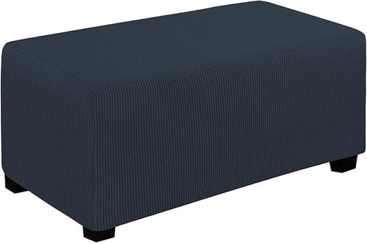 Easy-Going Stretch Ottoman Cover Folding Storage Stool Furniture Protector Soft Rectangle slipcover with Elastic Bottom(Ottoman Large,Dark Blue)