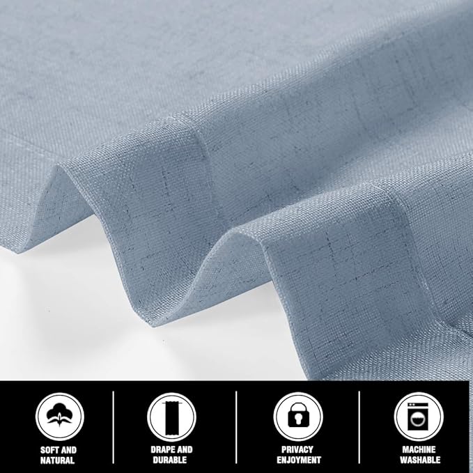 PrinceDeco Linen Curtains Rod Pocket Thick Linen Burlap Curtains for Bedroom/Children's Room Light Filtering Window Drapes Burlap Look Farmhouse Country Decor, W52 x L63, 2 Panels，Stone Blue