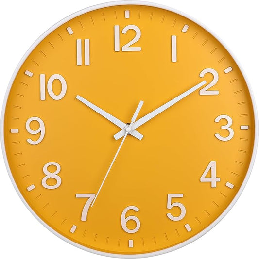 HZDHCLH Yellow Wall Clocks Battery Operated,12 inch Silent Non Ticking Modern Wall Clock for Living Room Bedroom Kitchen Office Classroom Decor