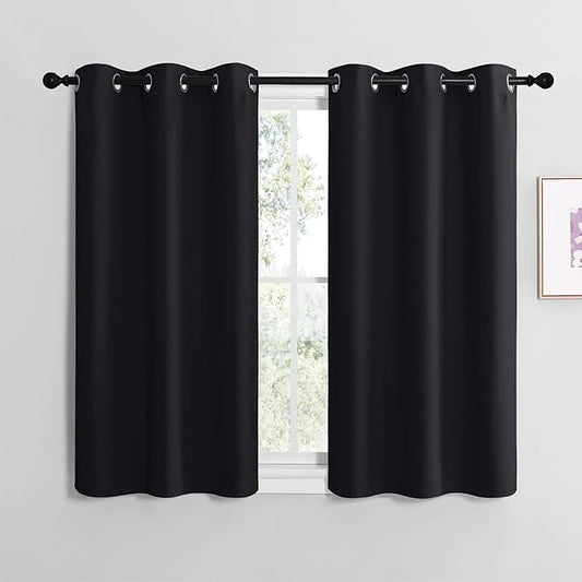 NICETOWN Halloween Bathroom Blackout Curtains and Drapes, Black Solid Thermal Insulated Grommet Blackout Drapery Panels for Window (2 Panels, 42 inches Wide by 40 inches Long, Black)
