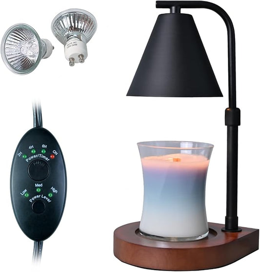 SOKCVSEA Candle Warmer Lamp - Candle Warmer with Timer Height Adjustable, Birthday Gifts for Women Mom Gifts, House Warming Gifts New Home Decor, Wax Melt with 2 Bulb Black