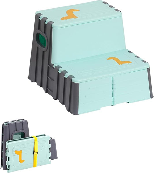 Toddler Step Stool,Anti-Slip Sturdy 2 Step Folding Stools for Kids for Bathroom Toilet Potty Training（Quiet Blue）