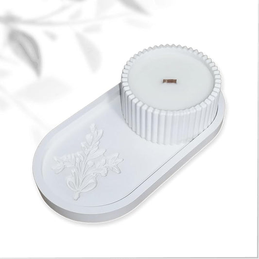 Candle for home,Aroma Candle in a Plaster Candlestick,Cozy Home Candles, Wooden Wick,Soy & Coconut Blend, Handcrafted Aromatic Candle in a Cement Candleholder, Cement Holders & Tray (Pink Lime)