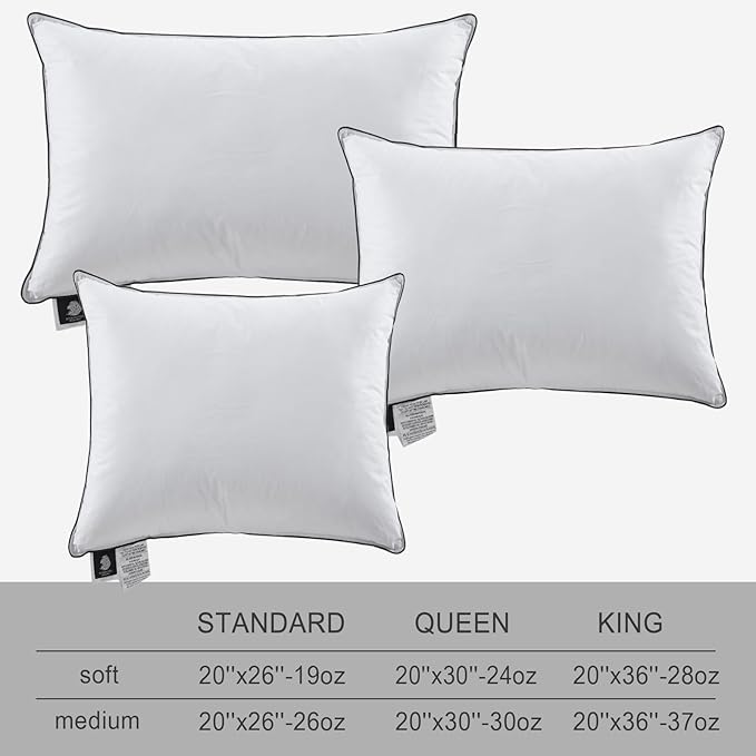 APSMILE Deep Sleep King Size Pillows Set of 2, Hotel Collection AirF™ Goose Feather Down Pillow Inserts with Organic Cotton Cover, Medium Bed Pillows for Sleeping (White, 20"x36")