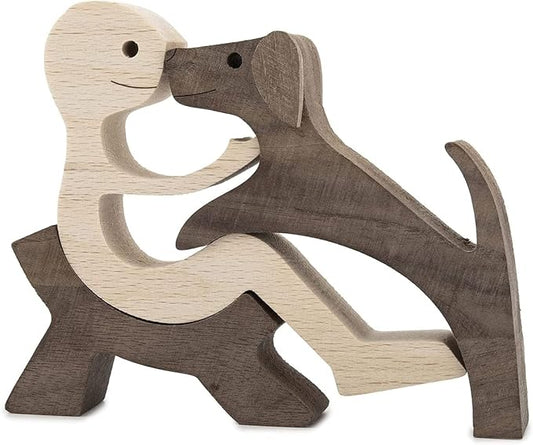 Unique Gift Hand Carved Wooden Man and Dog Statue, Wood Human Dog Figurine Sculpture Home Office Décor, Remember Friendship Between Dog and People (Relaxing Man and Dog)