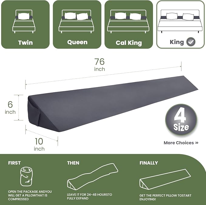 Wedge Pillow Headboard, Ultimate Comfort Bed Wedge Pillow for Headboard, Relaxation Bed Gap Filler for King, Foam Pillow Wedge for Headboard Gap, Overall Bed Gap Filler. 2 Covers.