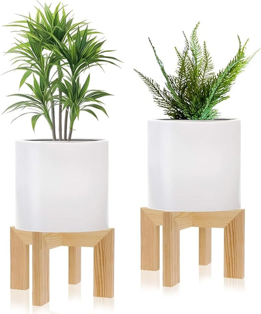 2 Pack Wood Plant Stand Indoor Holders for Plants, Sturdy Flower Pot Stands Plants Shelf, Wooden Stool for Patio Plant Stand, Fit 5-18 Inch Variety Flower Pots, Easily Assemble (2 Pack-White)
