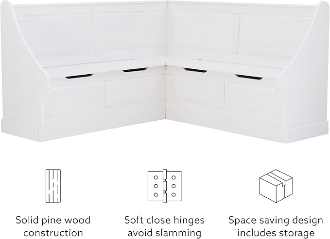 Linon Harris White Corner Breakfast Nook - Nook Only, Table is NOT included! 20.88D x 61.88W x 36.63H in
