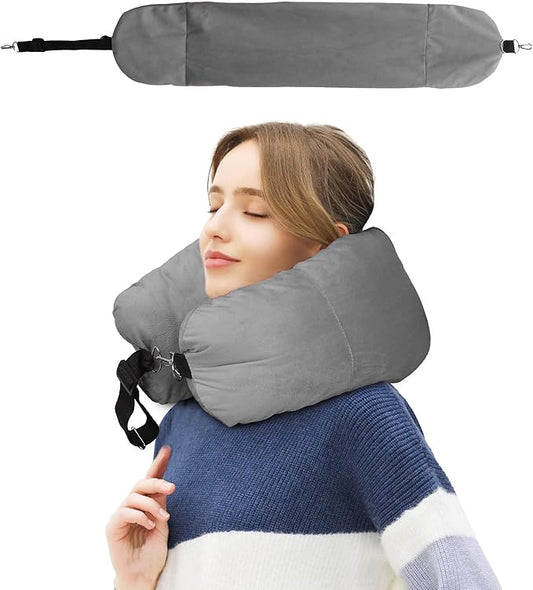 Stuffable Travel Pillow for Extra Luggage, Travel Neck Pillow Stuffable with Clothes, Stuffable Neck Pillow for Travel, Velvet Travel Neck Pillow Storage Bag, Fillable Luggage Pillow (Grey)