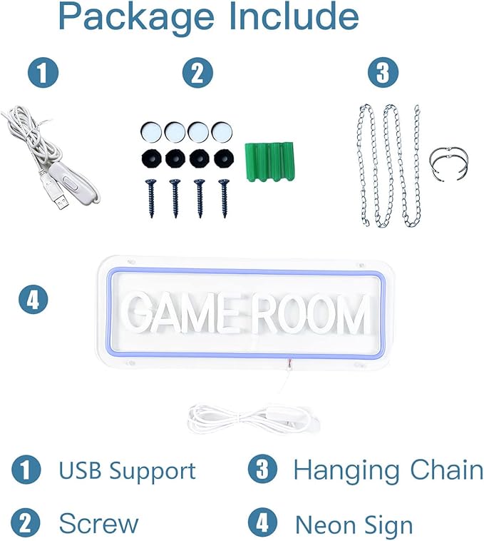 Game Room Neon Sign for Game Wall Decor Led Neon Light with USB Powered Teen Boy Children Bedroom Bar Party Gaming Room Accessories and Decor Neon Signs Custom, 15.7 x 5.9"