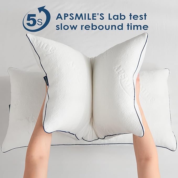 APSMILE Shredded Memory Foam Pillows King Size Set of 2, Adjustable Luxury Cooling Pillows for Neck Pain, Hotel Firm Bed Pillows for Sleeping, Essentials for Side/Back Sleeper (White,18"x34")