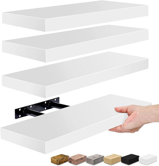 Sorbus Floating Shelves for Wall, Bathroom Shelves Wall Mounted for Kitchen, Bedroom, Living Room, Bathroom Storage, Over Toilet, Hanging Book Shelf for Wall Home Decor (4 Pack), White