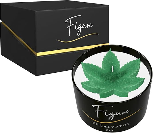 All Natural Scented Candle for Cannabis Lovers | Hand-Poured | Aromatherapy | Beeswax & Organic Soy Wax Blend | Essential Oils | 100% Beeswax Wick | Premium Gift Box Included | Weed Leaf Eualyptus