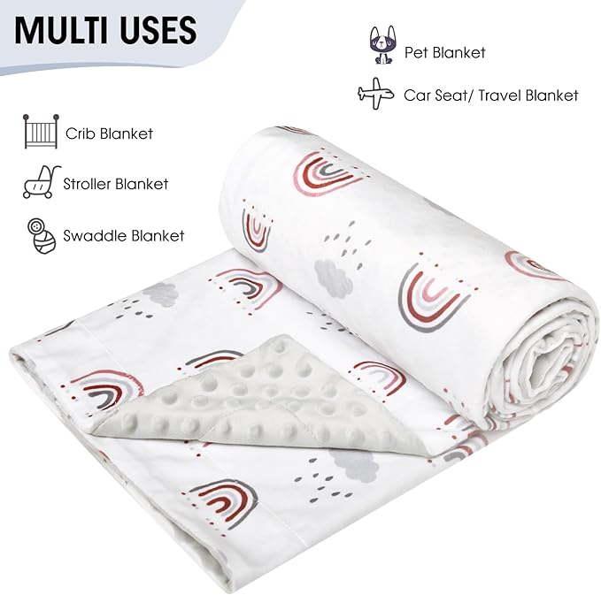 Minky Baby Throw Blanket for Boys Girls Neutral, 50x60 Inches Soft Lightweight Micro Fleece Blanket with Double Layer, Dotted Backing, Breathable Receiving Blanket for Newborns, Rainbow