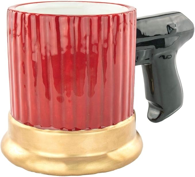 Shotgun Shell Mug w/ Pistol Grip - Fairly Odd Novelties - Funny Gun Coffee Tea Cup Shooting Gag Gift,14 fluid ounce