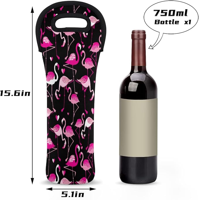 Flamingo Illustration Wine Tote Bag Neoprene Wine Bags Carrire for Party Travel Restaurant Wine Accessories Gifts for Wine Lover