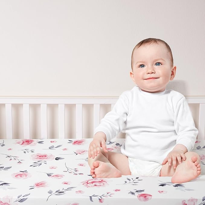 david's kids 3 Pack Fitted Crib Sheets, Ultra Soft Breathable Comfortable Baby Sheet Set for Boys Girls Neutral, 28x52 Inch Fits Standard Crib and Toddler Mattresses, Floral Flowers