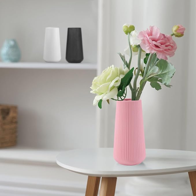 All Pink Ceramic Vase, GUKJOB Small Cute Flower Vase for Pampas Grass, Home, Living Room, Dining Table, Farmhouse, Office Decor, Bedroom, Table, and Kitchen Shelf (All Pink)