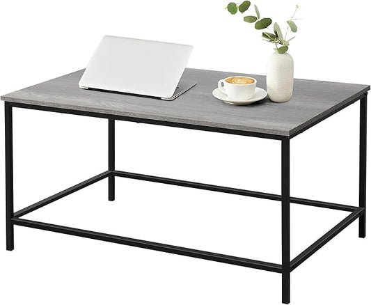 SENIG Small Coffee Table, Modern Industrial Style Rectangular Coffee Table, Grey Wood and Sturdy Metal Side End Table, Rustic Accent Functional Coffee Table for Living Room,31.5 x 20 x 16
