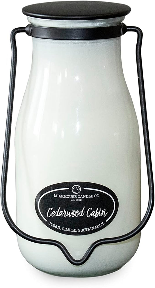 Milkhouse Candle Company, Cedarwood Cabin, Creamery Collection, Scented Soy Candle: Milkbottle Jar, 14 Ounce