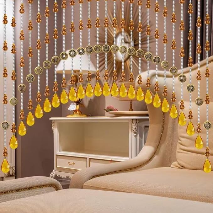 Hanging Glass Door Beaded Curtains Valance Self-Adhesive for Doorways Crystals Stran Arched Windows, Clear Crystal Room Partition Curtain Door Frame Beads for Doorways Closets 15