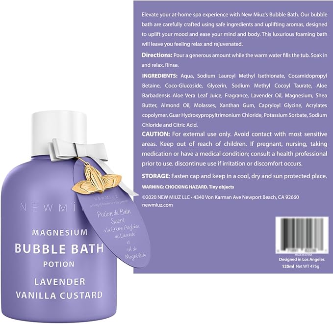 Magnesium Bubble Bath Lavender Vanilla Long Lasting Foaming Bath for Sore Muscles Epsom Salt Moisturizing Relaxing Stress Relief Spa Gift for Women