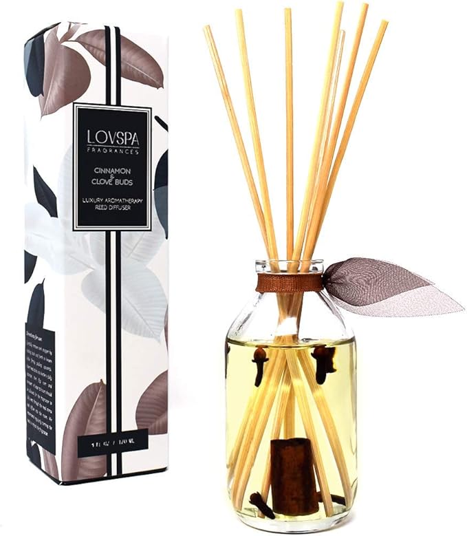 LOVSPA Cinnamon & Clove Buds Reed Diffuser Set - Fall Scent Diffuser for Home - Long Lasting Fragrance - Non-Toxic Oil Reed Diffuser - Made in The USA