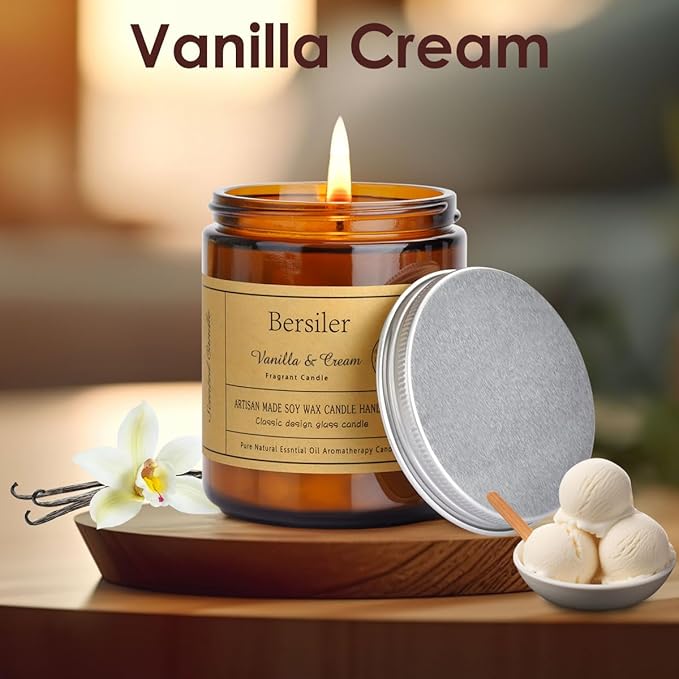 Vanilla Cream Scented Candles, Candles for Home Scented Aromatherapy Candles, Stress Relief and Relax Candle Gift for Women Birthday Christmas, 7oz Soy Wax Candle