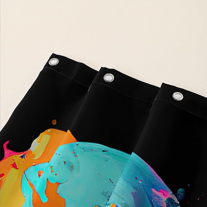 AILONEN Mushroom Skull Shower Curtain for Bathroom, 3D Oil Painting Mushroom Skull Bath Curtain for Kids Boys Girls,Modern Abstract Print Waterproof Black Curtain with 12 Plastic Hooks, 60" W*72" H