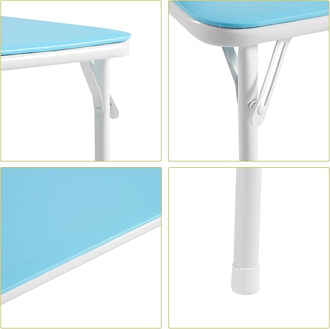 VECELO Folding Activity Table and Chairs 5 Pcs, Portable, with Ultra Soft PU Padded Cushion, 5 Piece Set, Blue
