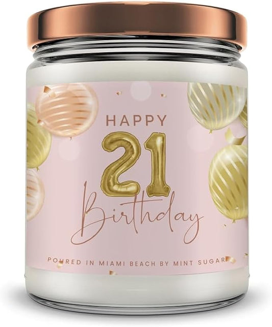 21st Birthday Candles - Happy 21st Birthday Gifts for Her - 21st Birthday Ideas - Made in USA 9 oz Scented Candle by Mint Sugar Candke Co - 21st Birthday Gift