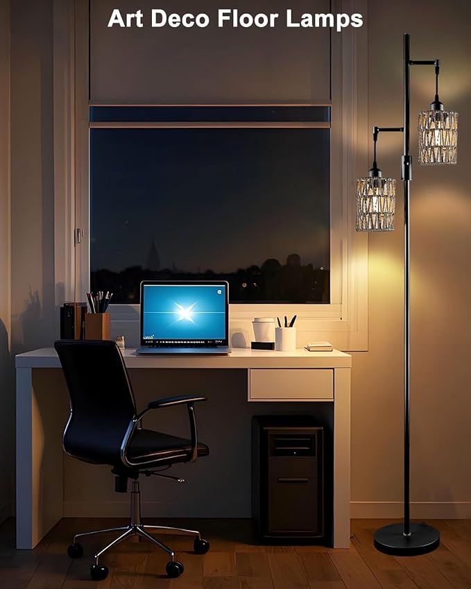 Lightdot 65" Dimmable Floor Lamp for Living Room, Industrial 2-Light Tree Floor Lamp with Black Rattan Cages, Bohemian Tall Standing Lamps, Modern Floor Lighting for Bedroom Office, E26 Base