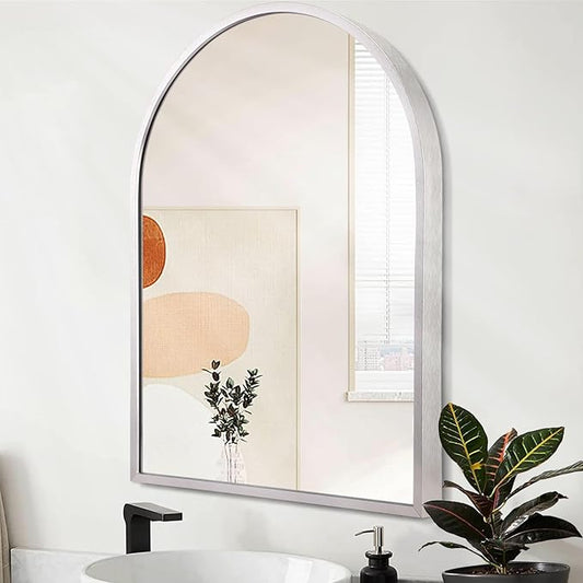 Arch Bathroom Mirror, 36"x24" Large Metal Frame Wall Mounted Mirror Silver Vanity Wall Mirror for Bedroom, Entryway, Living Room Vanity