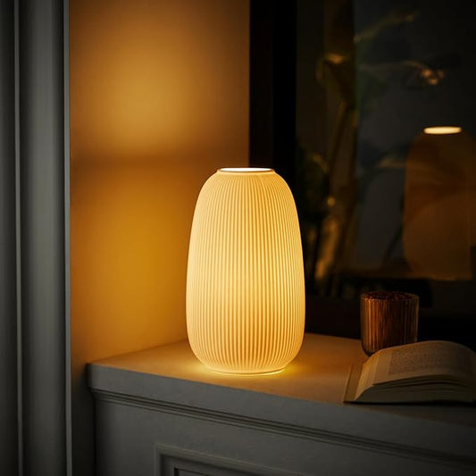 RONDURE 9.5" Modern Table Lamp, Modern Bedside Lamps for Bedroom, Living Room and Nightstand, White Translucent Ceramic Shade, Warm Ambient Lighting, Home Decor