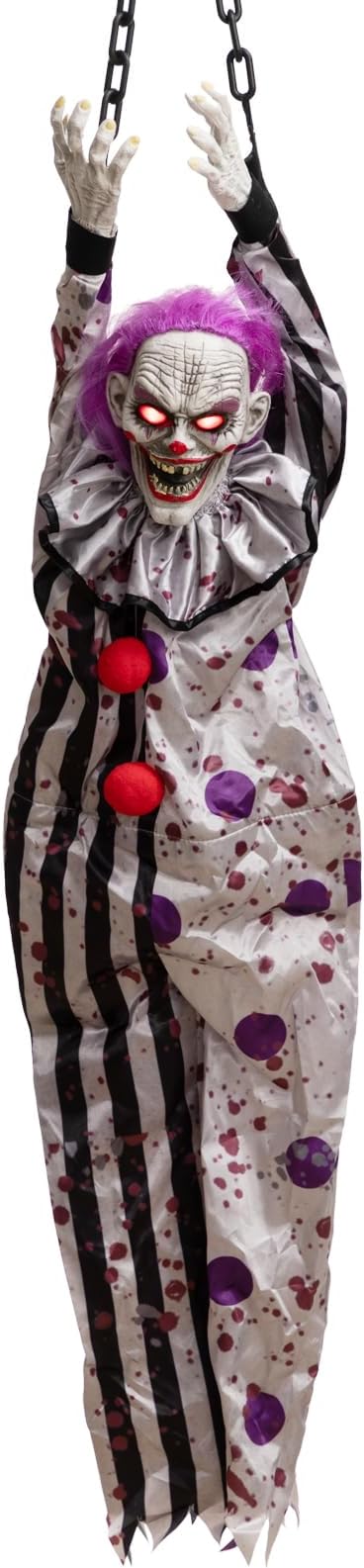 HollyHOME Halloween Animated Hanging Clown with Glowing Eyes Creepy Sound and Shaking Body Halloween Decorations Outdoor Scary Haunted House Outdoor Prop Decor 60’’