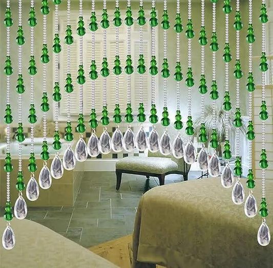Hanging Glass Door Beads Beaded Curtains Valance Self-Adhesive for Doorways Crystals Stran Arched Windows, Clear Crystal Room Bead Partition Curtain Door Frame Beads for Doorways Closets 2