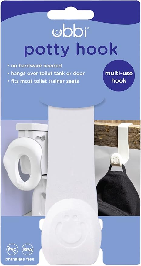 Ubbi Multi-Use Potty and Utility Hook, No Hardware Or Installation Needed, Durable and Sturdy to Hang Over Toilet Tank Or Door, Polypropylene, White