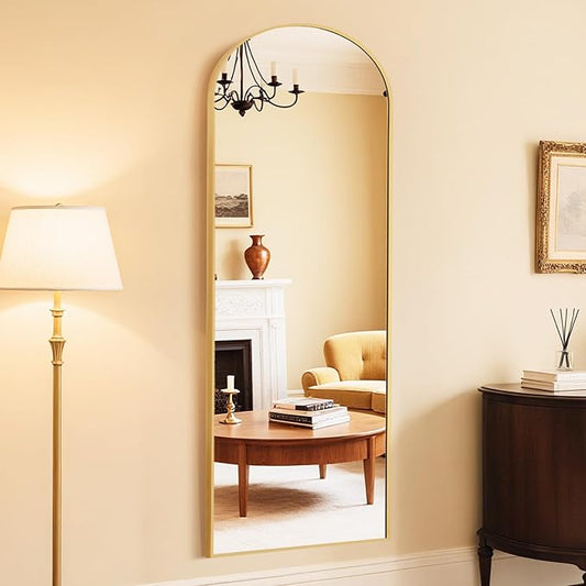 DUMOS Arched Wall-Mounted Full Length Mirror 26"x71" for Bedroom, Full Body Floor Mirror with Stand, Hanging or Leaning for Wall, Gold