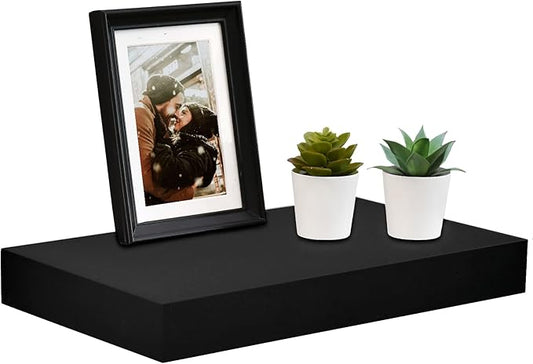 WELLAND 16 inch Black Mission Floating Shelves for Wall, Bathroom Wall Mount Shelves, Wood Modern Display Shelves, Book Shelves,for Bedroom,Living Room and Kitchen