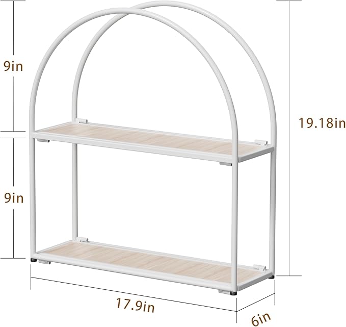 Crofy White Arched Frame Wall Shelf, Decorative 2 Tier Bathroom Wall Shelf with White Oak Finish Shelves and Robust Storage Capacity, 6" D x 17.9" W x 19.18" H